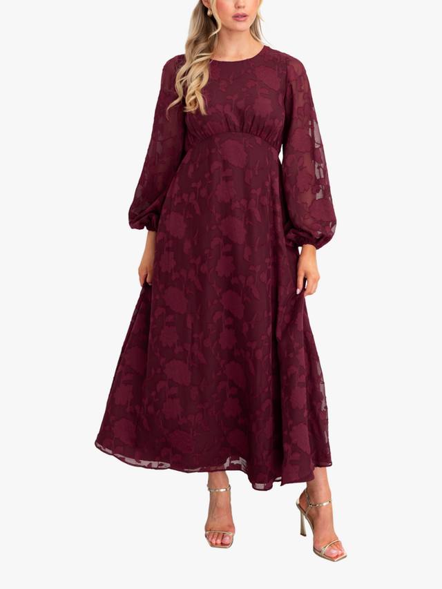 

Цветочное платье миди с ажурным узором и вырезом на спине Lovedrobe, Burgundy