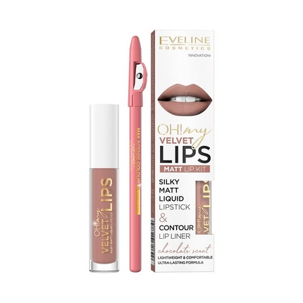 

Набор для губ Velvet Matte Lip Kit: жидкая помада 4,5 мл и карандаш для губ Cookie Milkshake Eveline