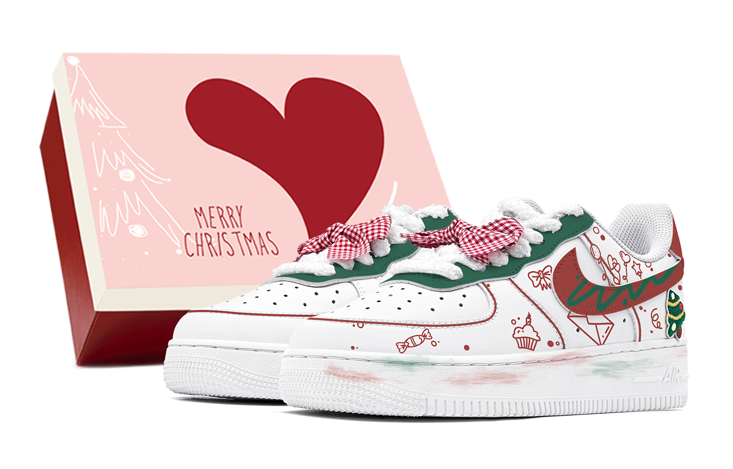 

Детские скейтбордические кроссовки Air Force 1 Grade School Nike, бело-зелено-красные