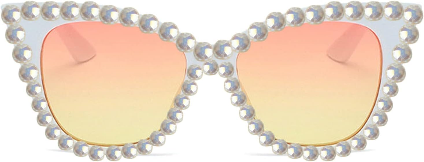 

Willochra Женские солнцезащитные очки большого размера с жемчужными блестками, оправа «кошачий глаз», модные дизайнерские женские очки с защитой от УФ-излучения, Yellow