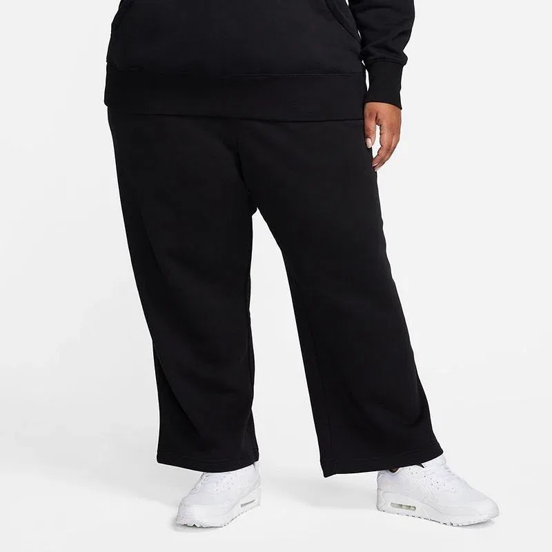 Женские флисовые спортивные штаны Nike Sportswear Club, черные, со средней посадкой и широкими штанинами, модель FTS395 — фото 4