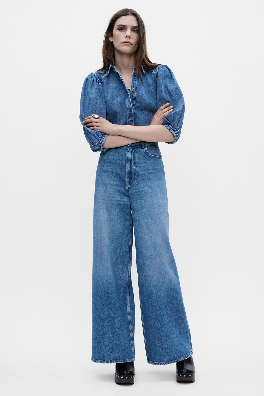 

Джинсы palazzo с высокой талией ZARA, синий