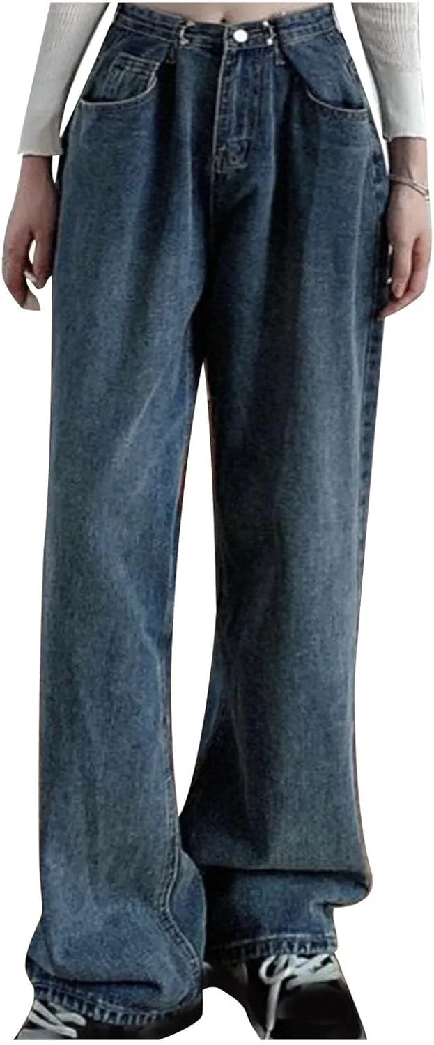 

XUNRYAN джинсы женские baggy wide leg distressed high waist