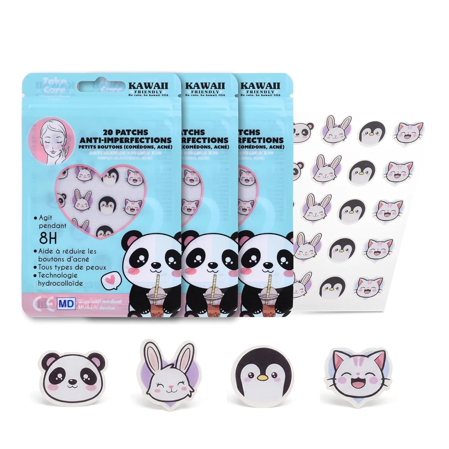 Гидроколлоидные патчи от прыщей «Kawai Friends» в форме звезд, 60 шт. Mevsim Store, Kawai Friends 60Pcs