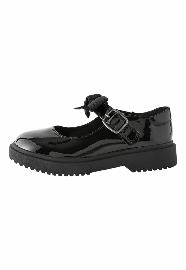Классические школьные туфли-лодочки с бантом и массивным каблуком Next, Black Patent