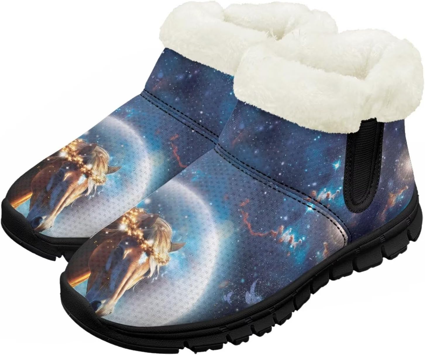 

Детские зимние ботинки Chririnla для девочек и мальчиков, утепленные ботильоны на меху, легкие слипоны, Galaxy Horse