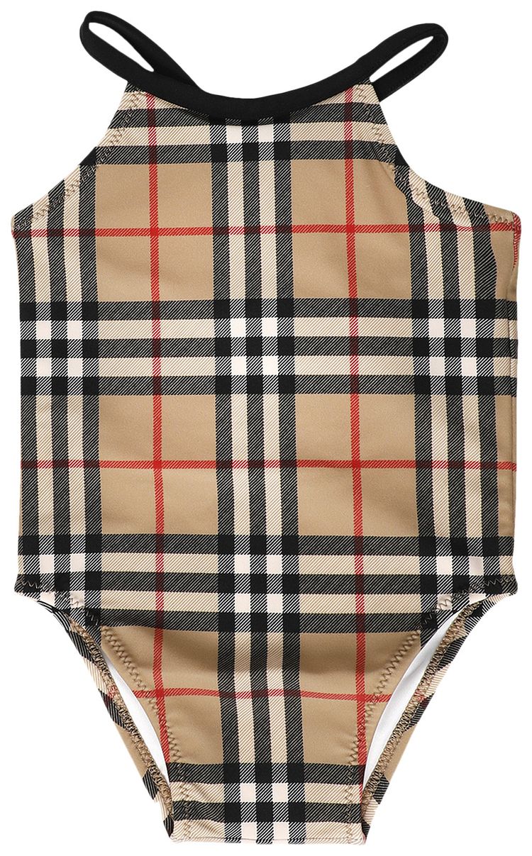 

Детский слитный купальник Burberry в клетку, коричневый