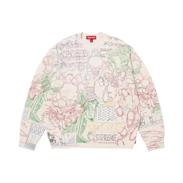 Свитер Supreme Collage с вышивкой, белый