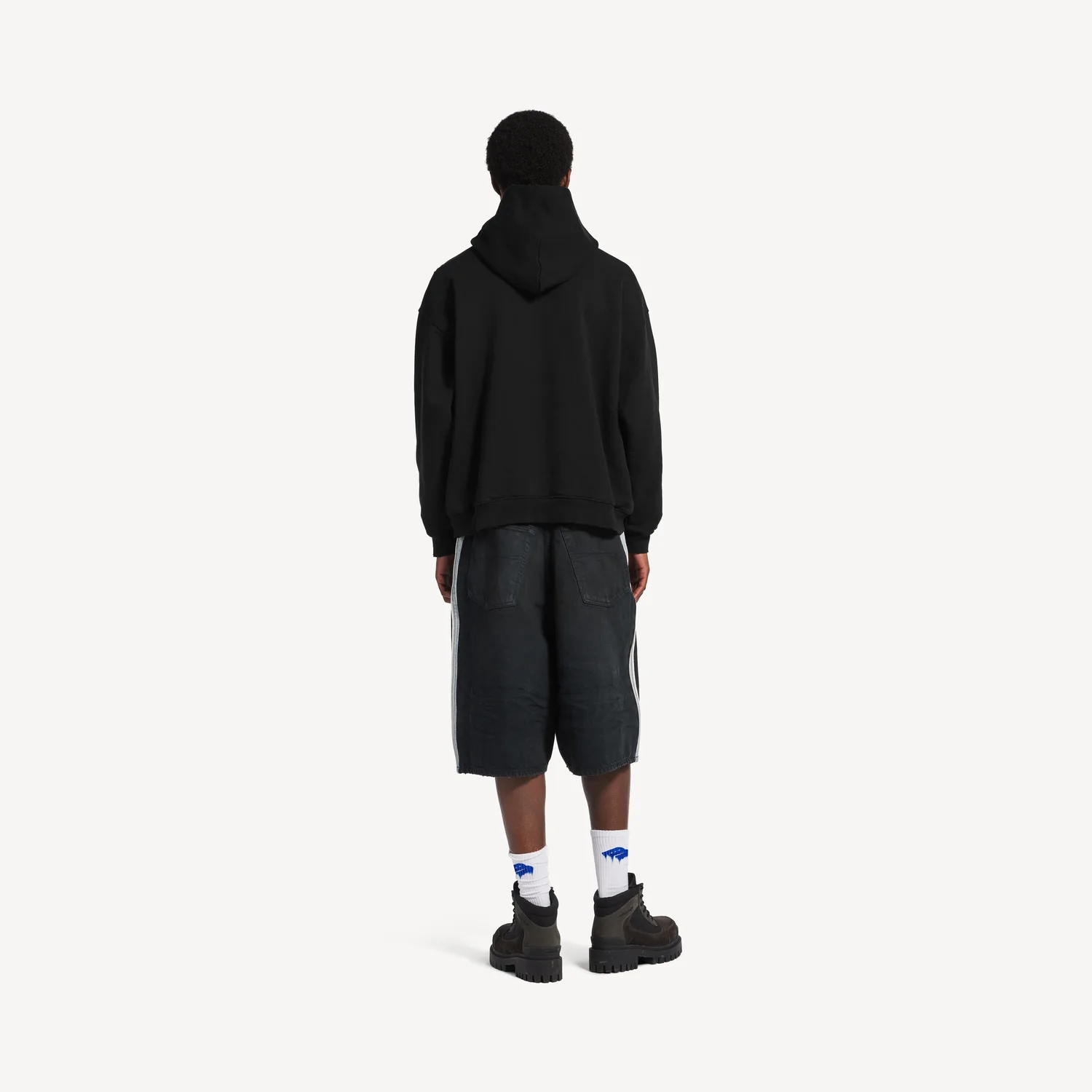 BALENCIAGA Мужское худи Paris Thunderstorm свободного кроя черного цвета — фото 4