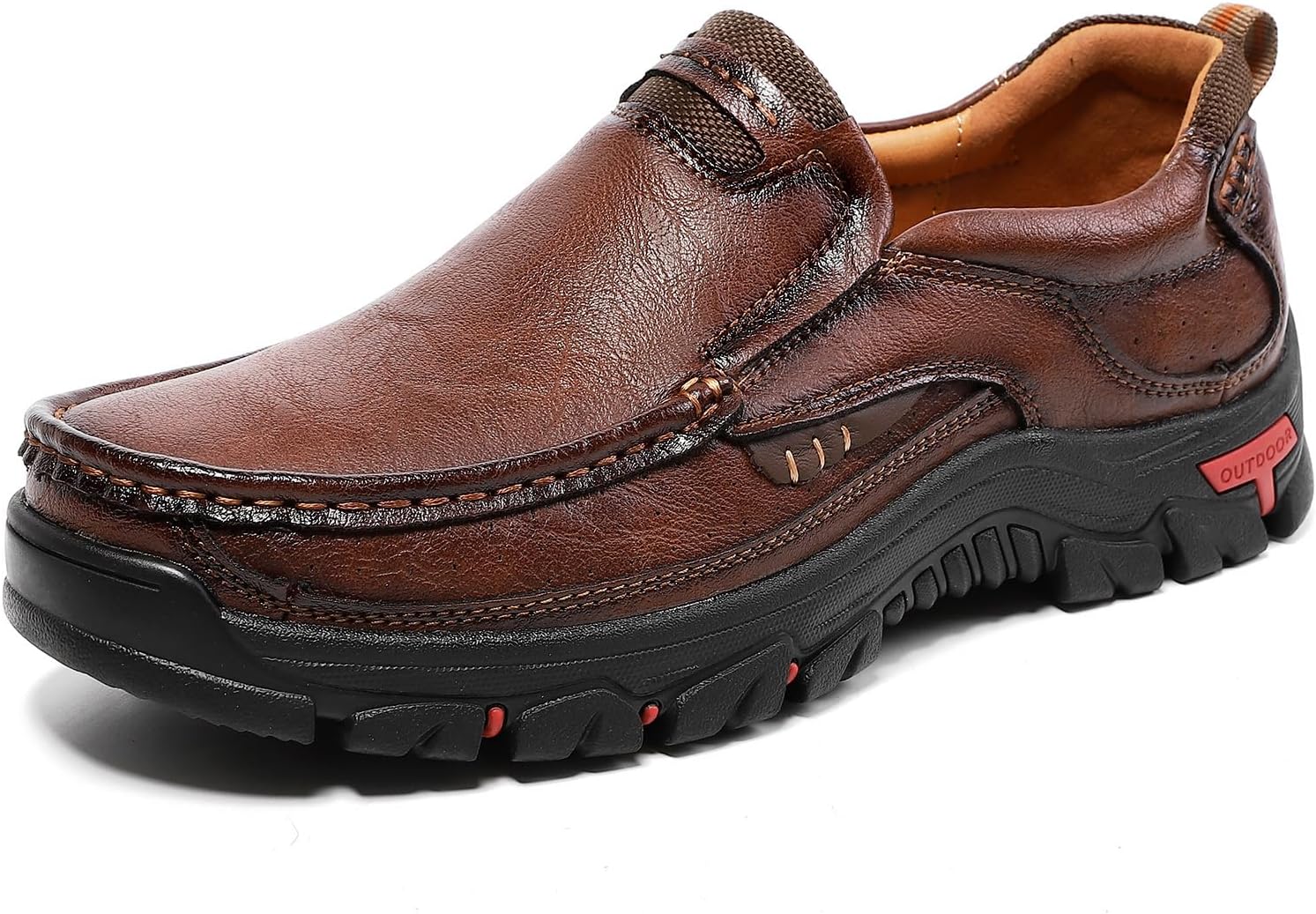 

Мужские ручные кожаные слипоны с отделкой под лоферы, ретро с круглым носком, противоскользящие, дышащие, прогулок, бизнеса и работы в офисе Qklmwes, коричневый