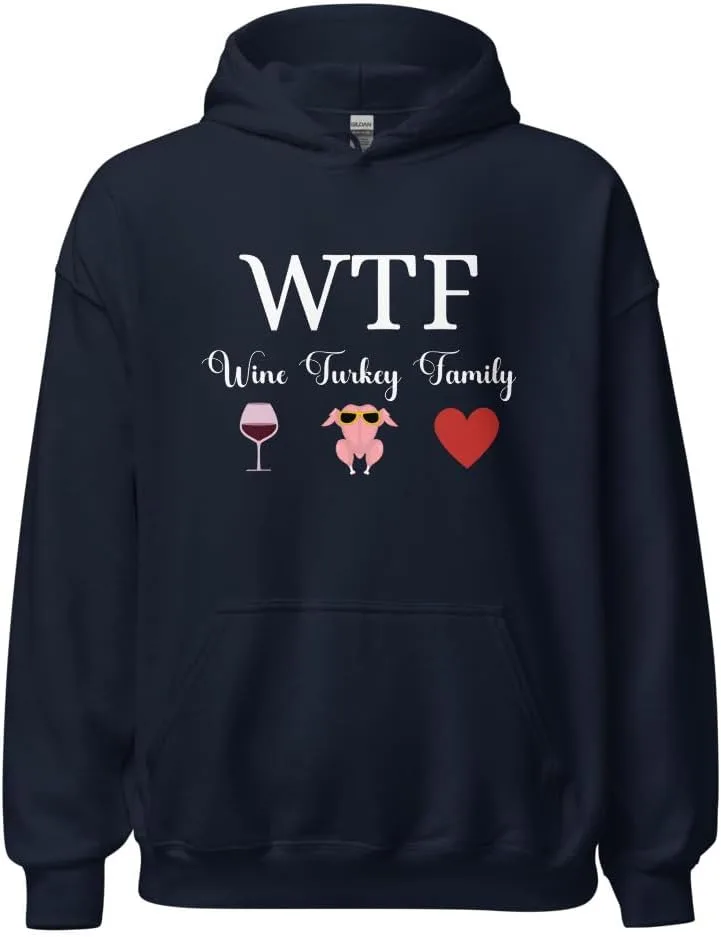 WTF Wine Turkey Family Thanksgiving Funny Gift худи Unisex Generic, темно-синий