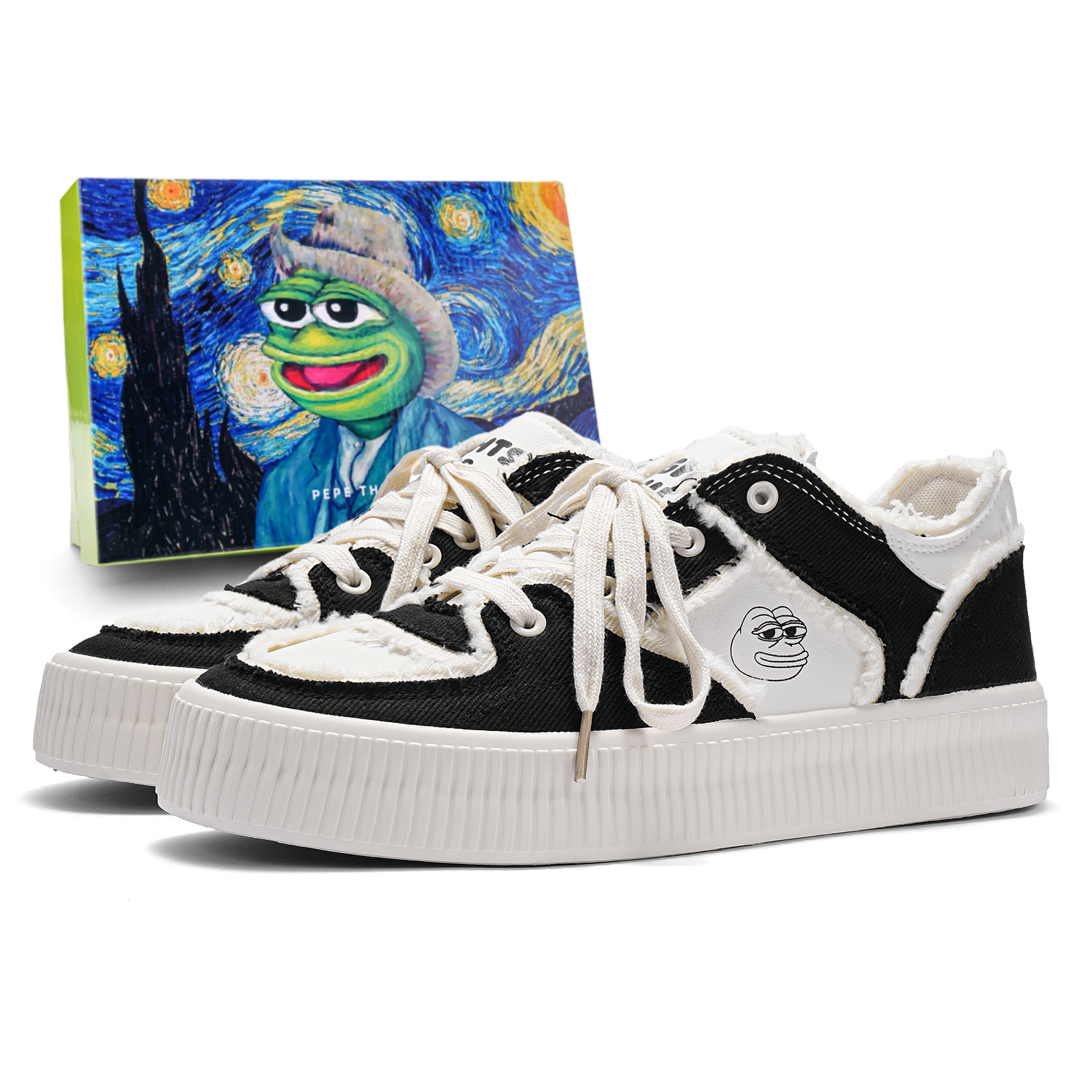 

Pepe The Frog Низкие скейтерские кроссовки унисекс бело-черные, цвет White Black