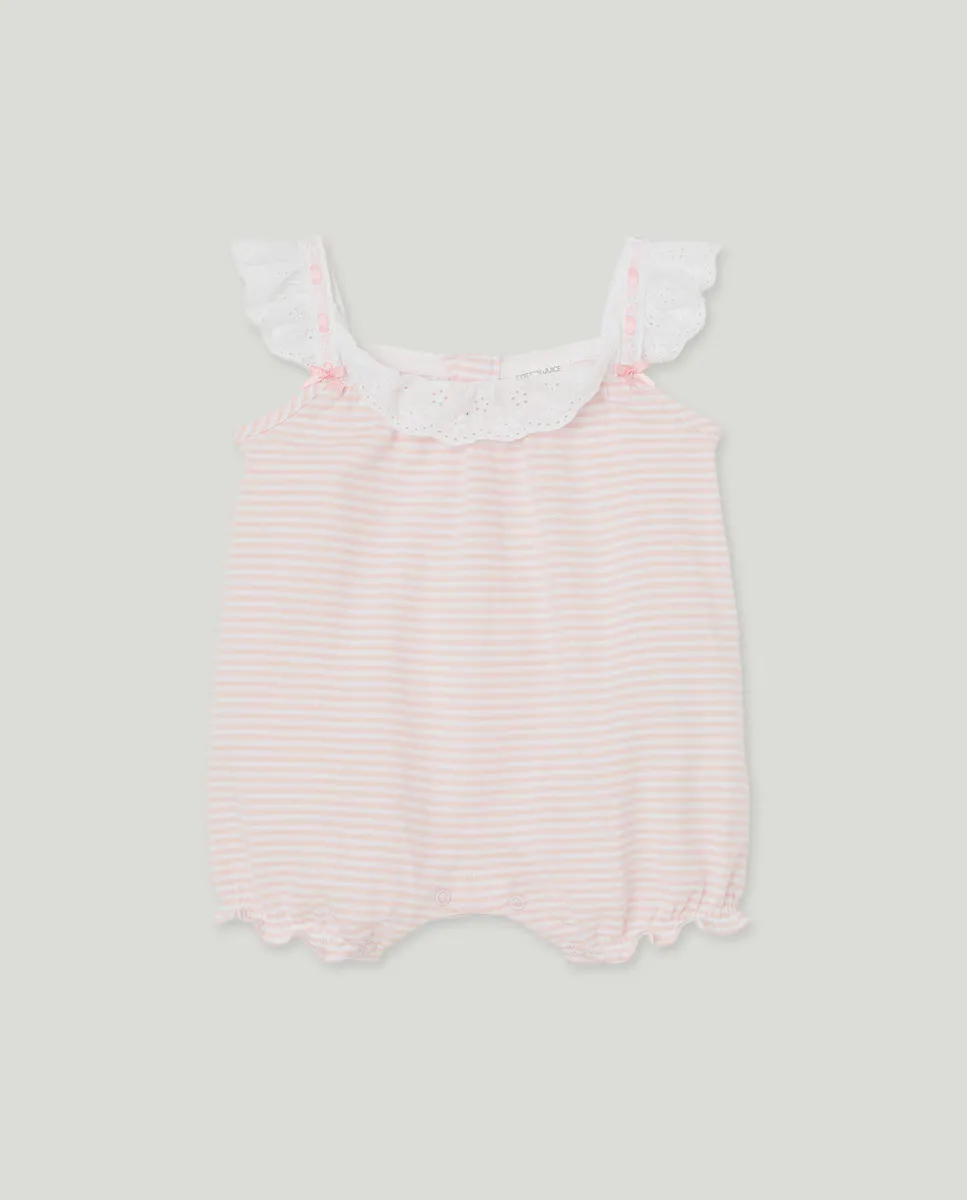 

Короткий боди с лямками для девочки в полоску Cotton Juice, розовый