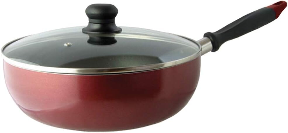 

Сковорода Cuisine Living, глубокая, многофункциональная, 10,2 дюйма (26 см), стеклянная крышка в комплекте, индукционная, фторсодержащая, с антипригарным покрытием, красная, красная