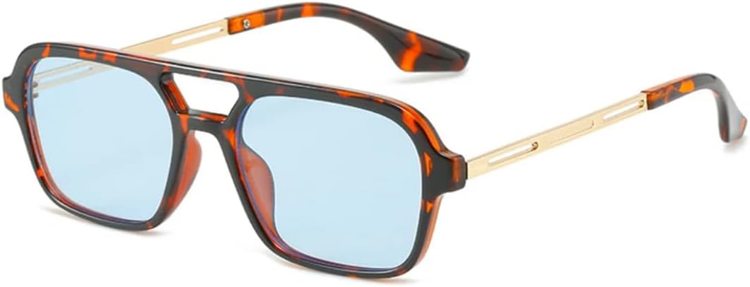 

Ретро солнцезащитные очки с двойной перемычкой для женщин, модные, с прозрачными линзами цвета океана, защита от УФ-излучения UV400; мужские модные, с металлическими полыми линзами UUPTTPL, Leopard Blue