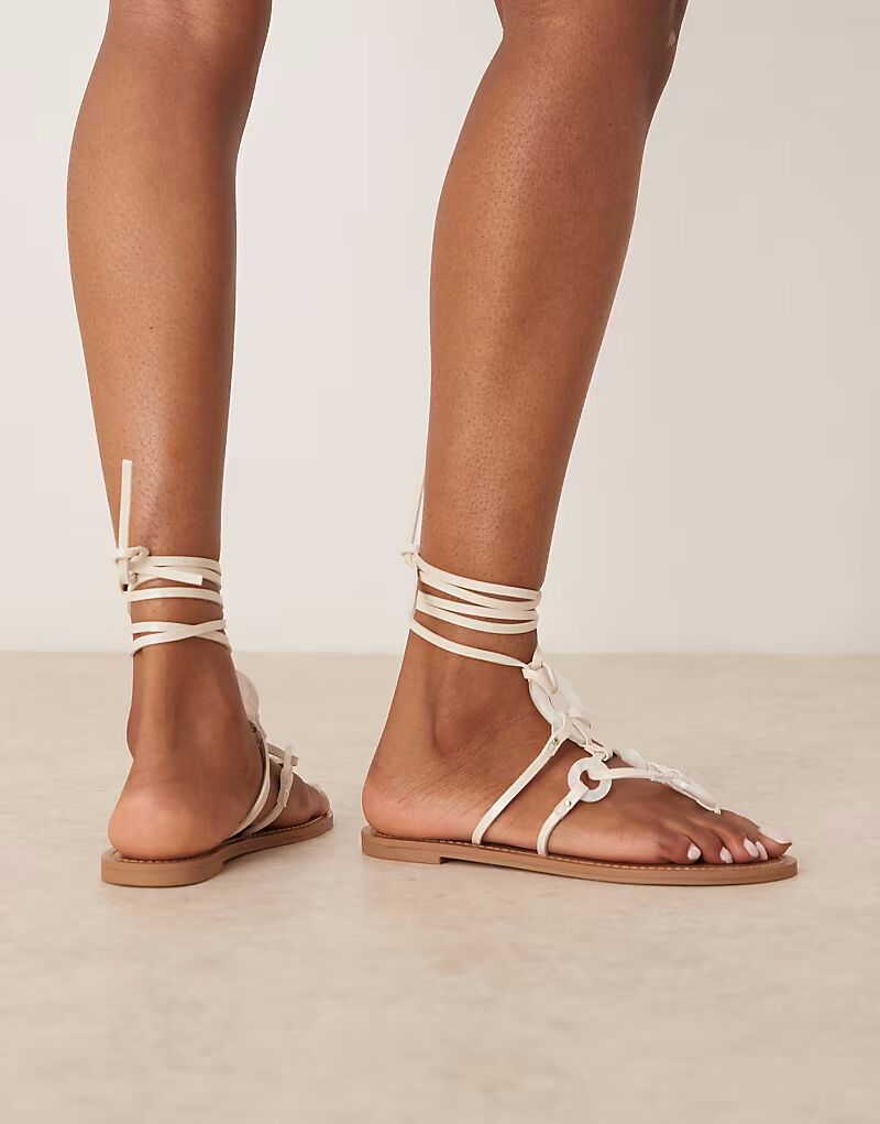 Сандалии ASOS DESIGN Fiona с завязками на ногах белого цвета — фото 4