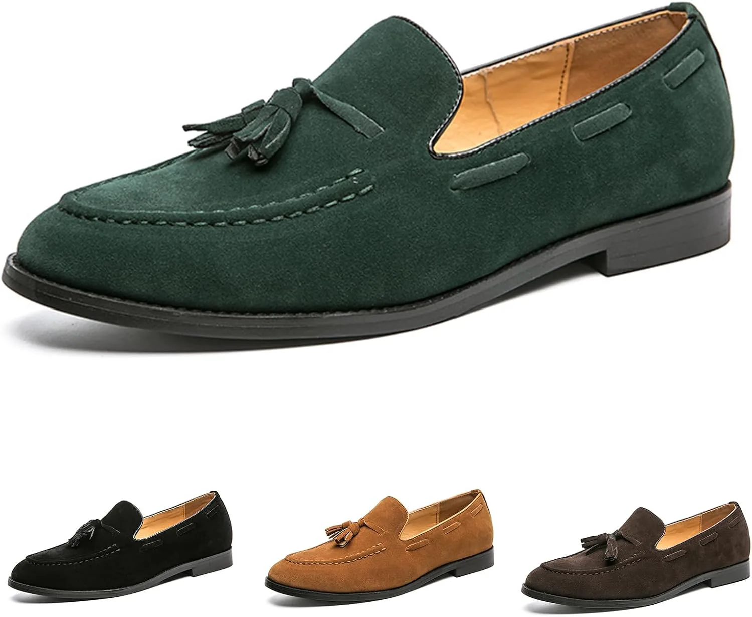 Мужские замшевые туфли с кисточками Penny Loafers, классические слипоны с низким каблуком-блоком, офисная и деловая обувь, повседневные туфли для вождения, плоская повседневная обувь, большой размер 6-14 NEKGNL, зеленый