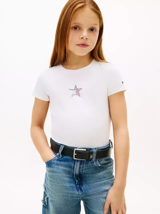 Детская футболка из смесовой хлопковой ткани с логотипом в виде звезды Tommy Hilfiger, White