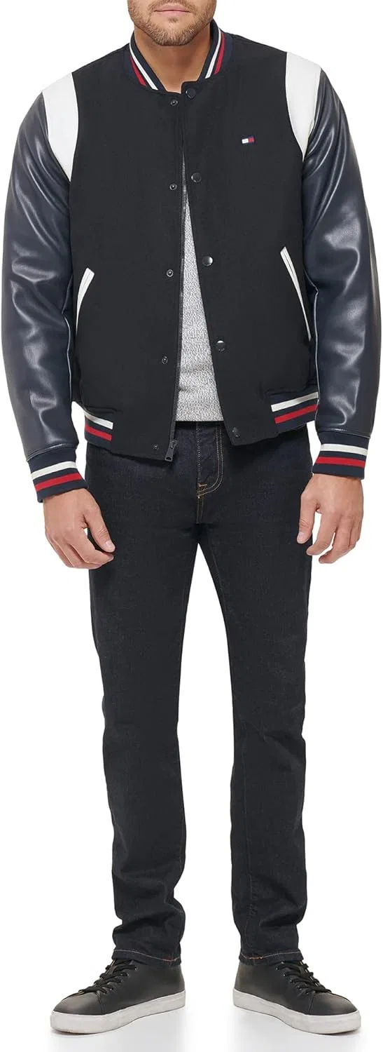 Мужская куртка-бомбер Tommy Hilfiger из комбинированной ткани в стиле Varsity — фото 2