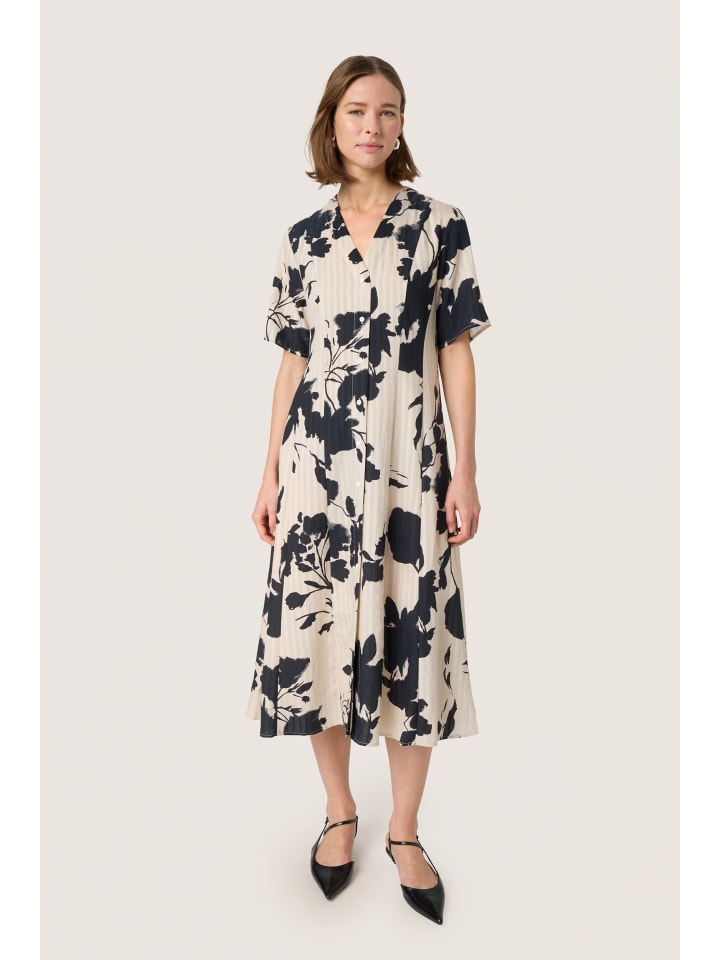 

Soaked in Luxury Платье SLDaria женственного силуэта, двухцветное, овсяное, с цветочным принтом