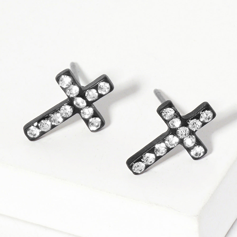 

Серьги-гвоздики с хрустальным крестом - черные, прозрачные Fashnzfab, черный/прозрачный