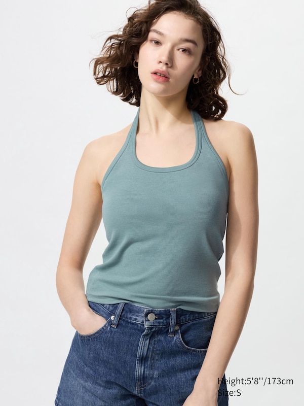 

Бюстгальтер-Топ с открытой спиной и бретелью через шею Uniqlo, зеленый