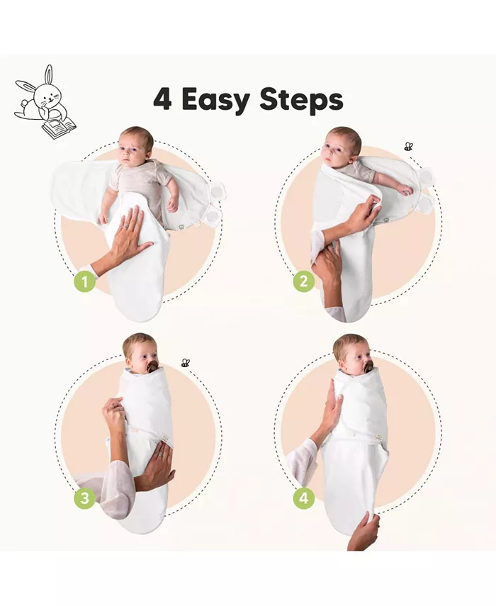 3pk Soothe Baby Swaddle, органические спальные мешки-пеленки для младенцев, спальный мешок-пеленка для новорожденных и малышей Keababies, белый — фото 2