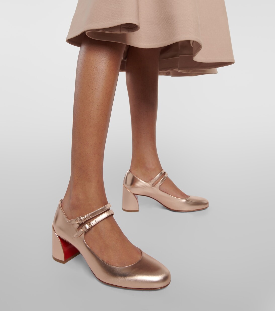 Кожаные туфли мэри джейн miss jane Christian Louboutin, бежевый — фото 4