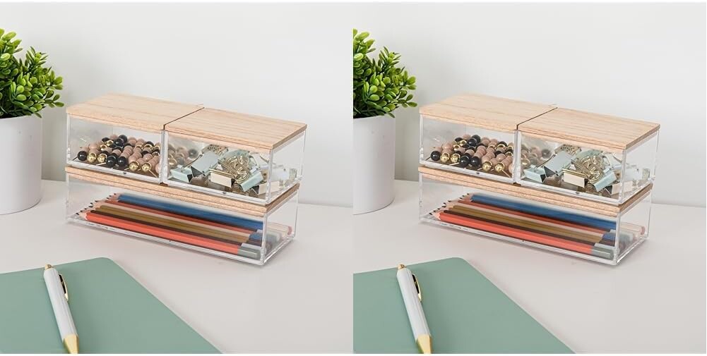 

Пластиковые контейнеры-органайзеры Martha Stewart Brody для хранения с крышками из дерева павловнии для домашнего офиса, кухни или ванной комнаты, 6 шт., 2 маленьких/1 средний, прозрачный/светлый натуральный