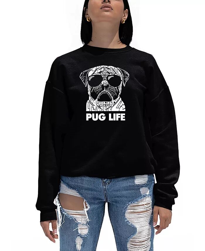 

Женская толстовка Word Art Pug Life с круглым вырезом LA Pop Art, черный
