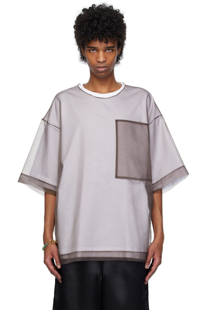 

Белая прозрачная футболка с накладным верхом Dries Van Noten