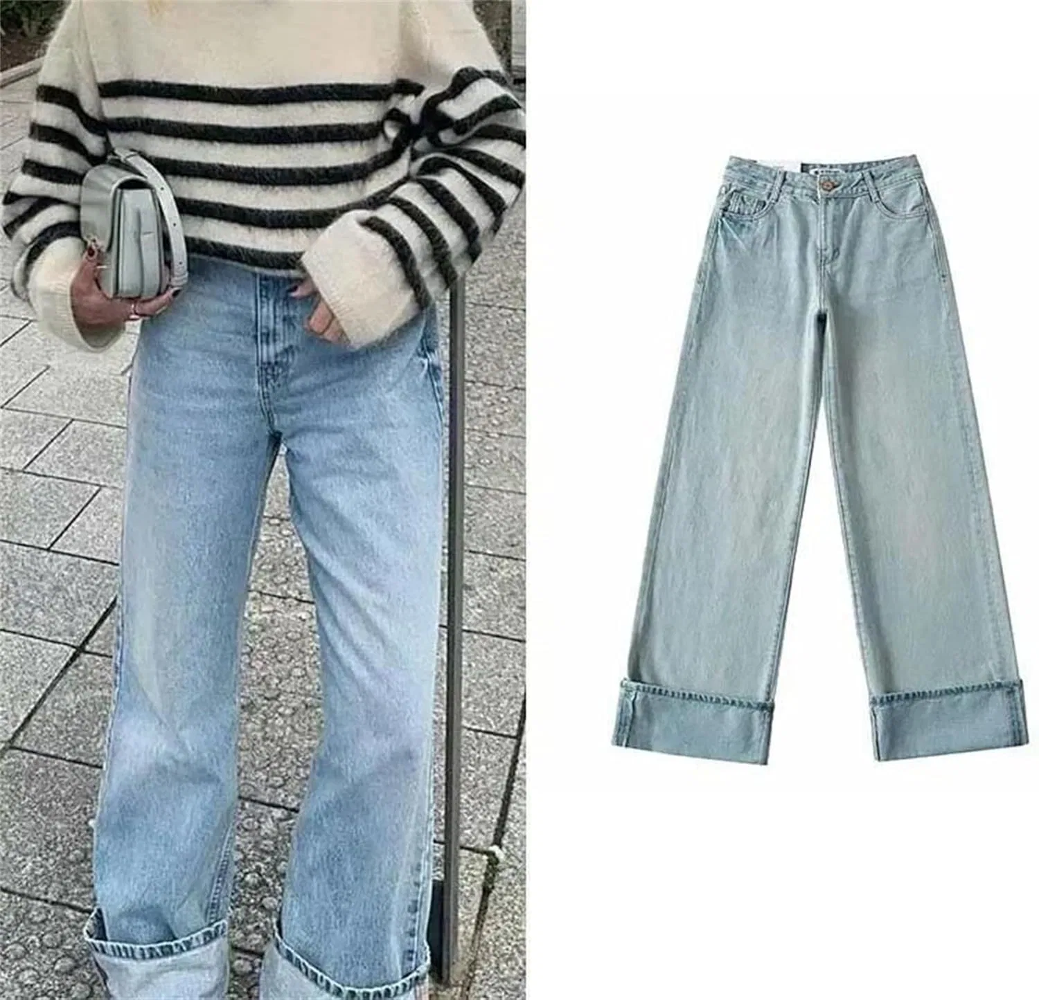 Джинсы свободные, Women's Street Baggy Jeans, белый — фото 2