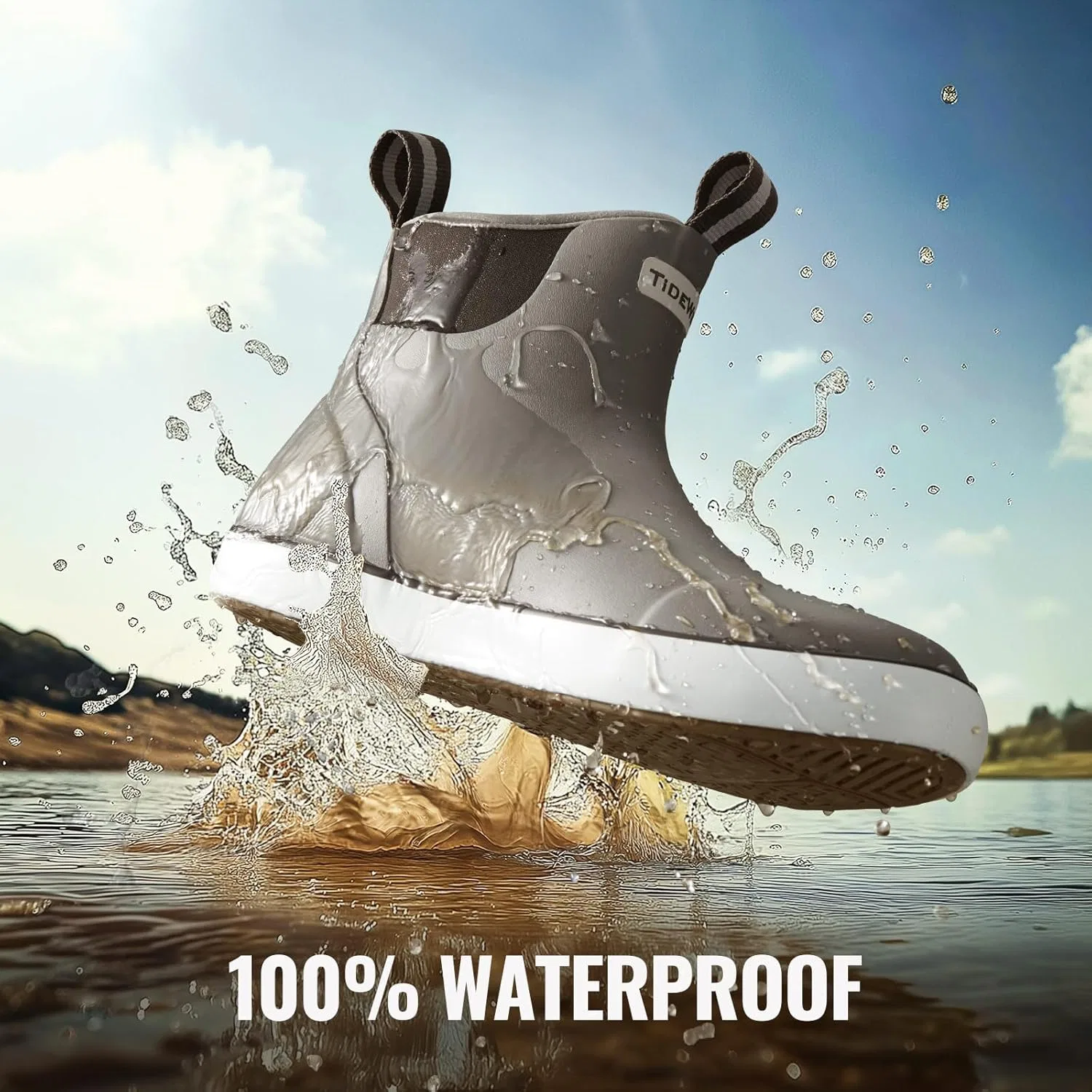 Водонепроницаемые рыболовные ботинки TIDEWE Deck Boots для мужчин, неопреновые резиновые ботинки без шнурков для катания на лодке (черно-оранжевые, светло-серые и бежевые, размер 7-8) — фото 2