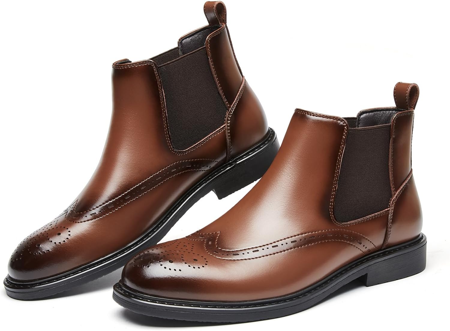 

Мужские ботинки Челси из натуральной кожи с классическим носком, без шнуровки, высокие, формальные оксфорды, повседневные, для бизнеса, офиса и свадьбы Oxneuhg, коричневый