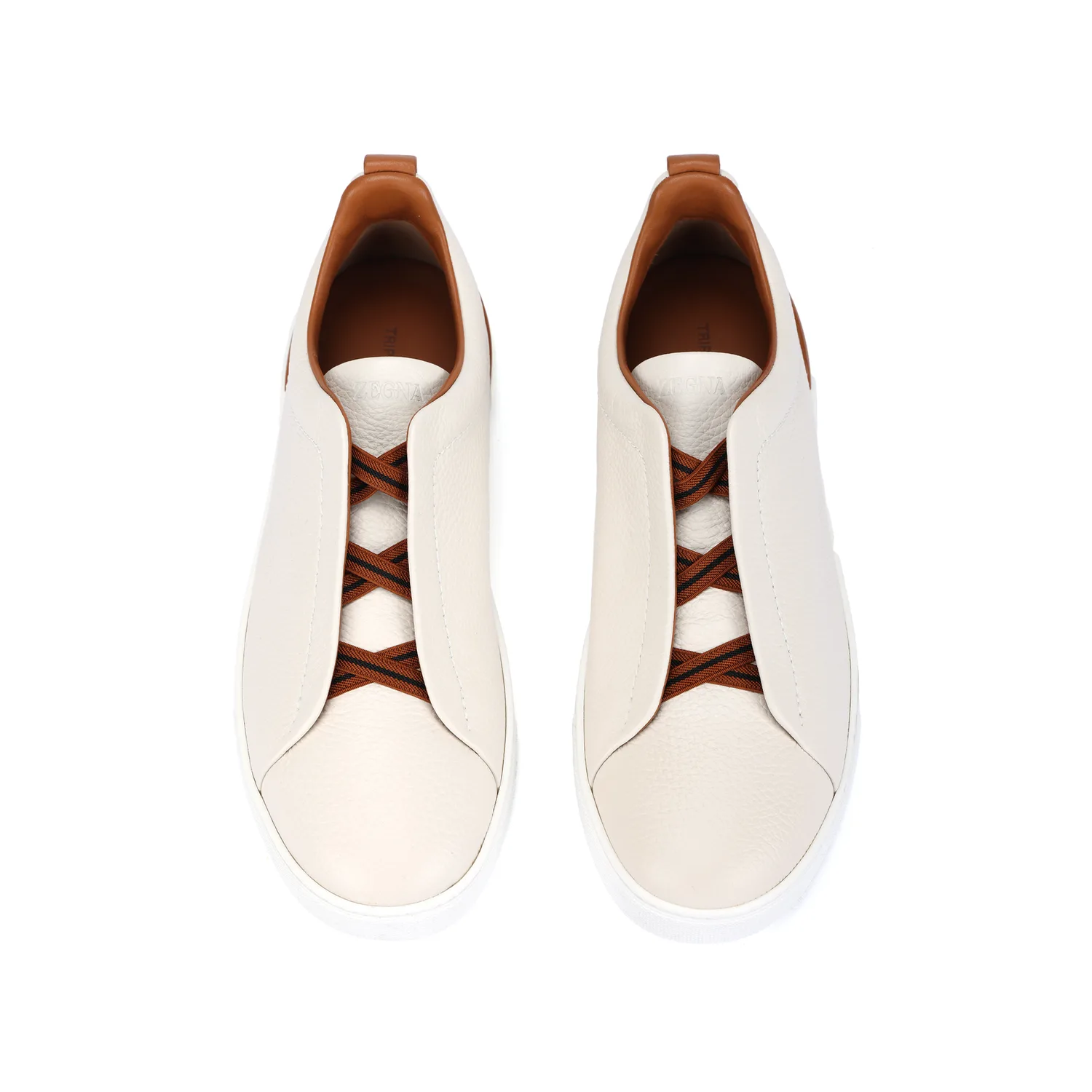 Ermenegildo Zegna Кроссовки Zegna Deerskin Triple Stitch Off White/Brown — фото 4