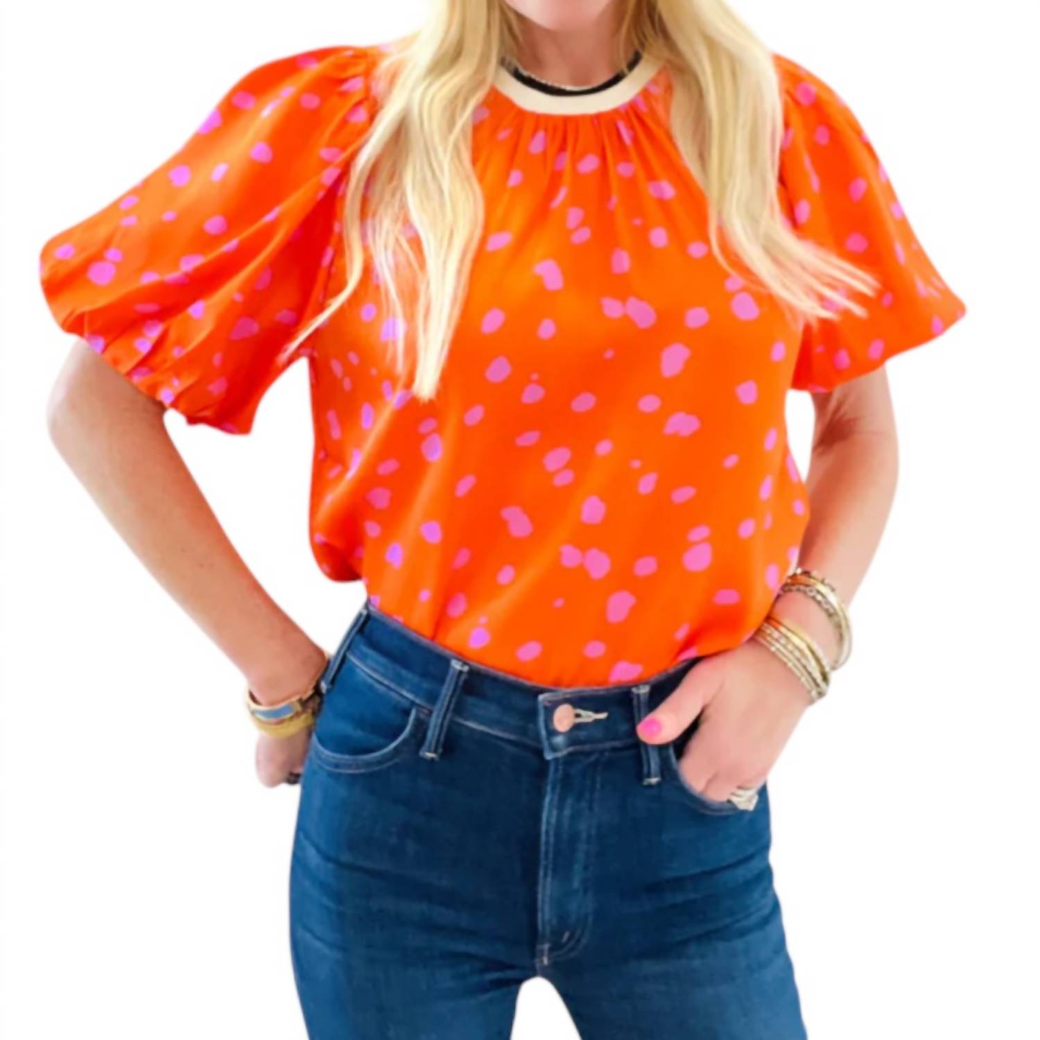 

Мэгги Блуза с Пышными Рукавами в Розовом и Оранжевом THML