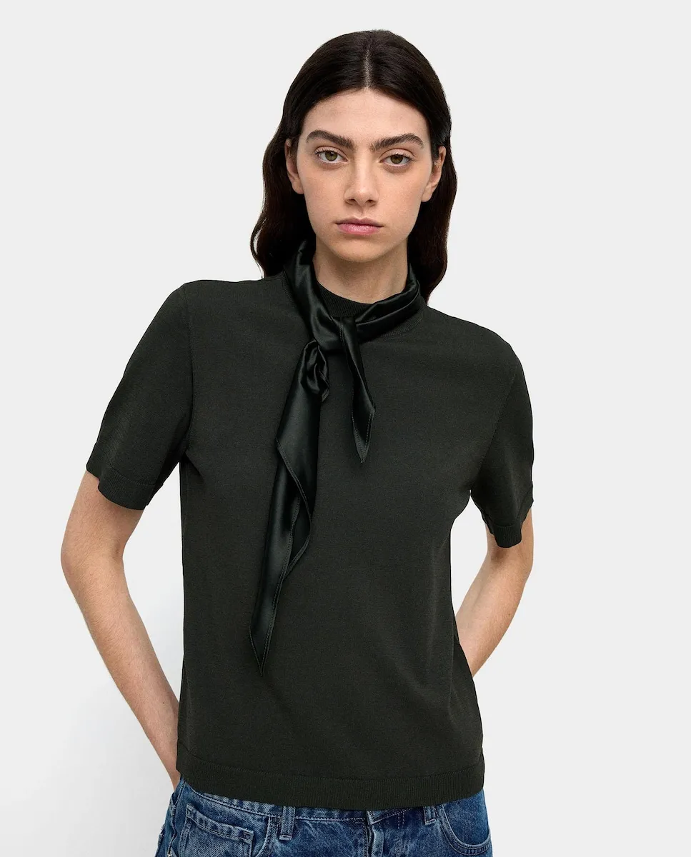 

Женский джемпер с коротким рукавом с деталями из атласного платка Parfois, хаки