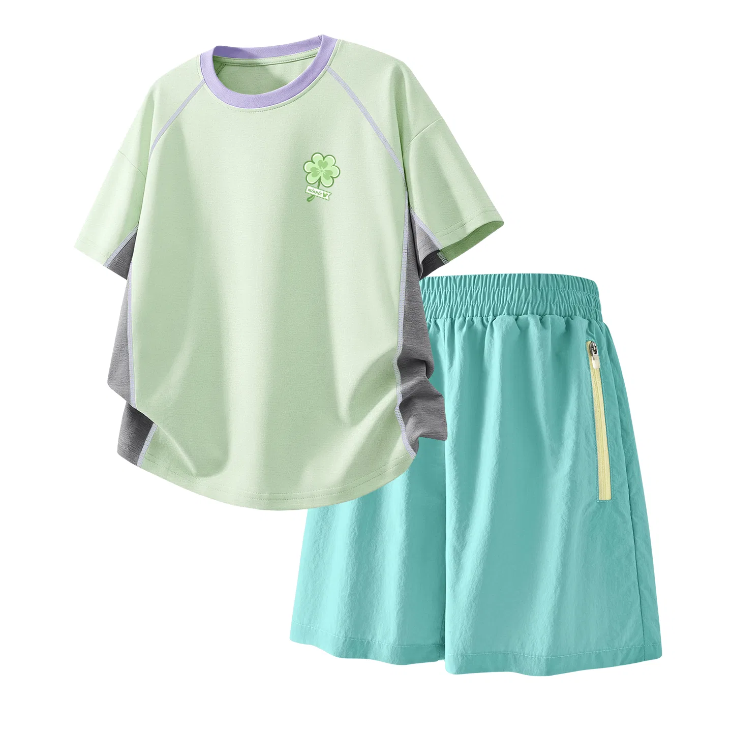 Детский спортивный костюм Casual Sportswear 2 Piece Set Disney, Di Three-Leaf K Green+Solid Color Mint Green