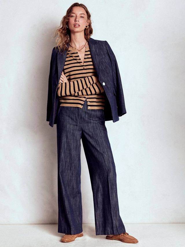 

Кардиган Eva Stripe из чистого кашемира Boden, Camel Melange/Navy