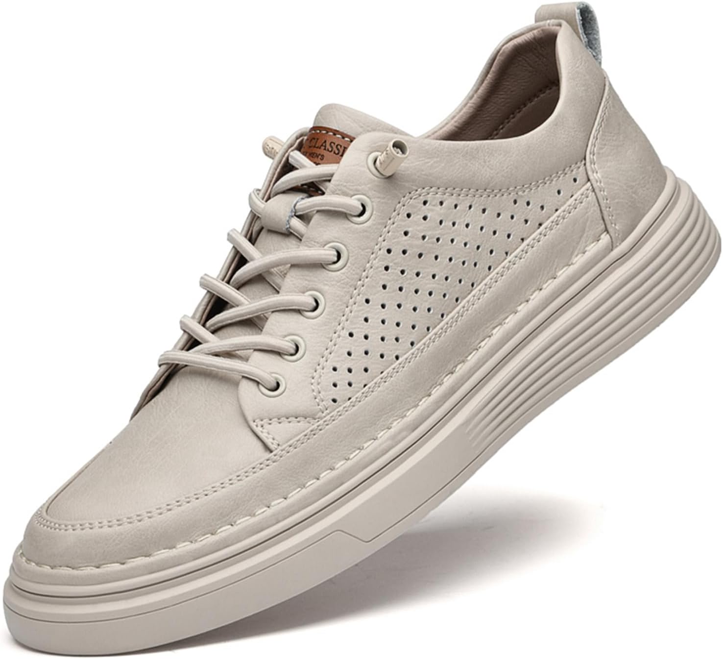 

Мужские кожаные кроссовки ручной работы, классические модные кроссовки для мужчин Abborora, бежевый