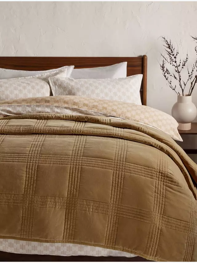 

Покрывало John Lewis Cotton Velvet Check Quited, цвет caramel