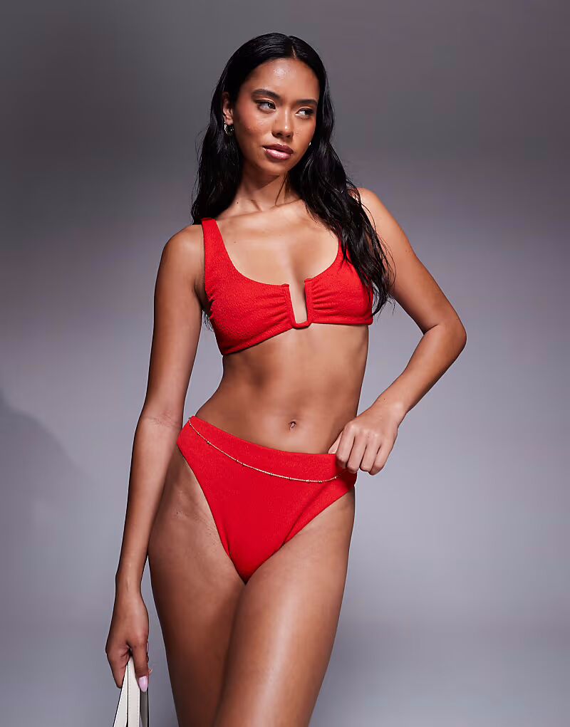 

Эксклюзивный комплект бикини-топа Frolic с мятым узором красного цвета The Frolic