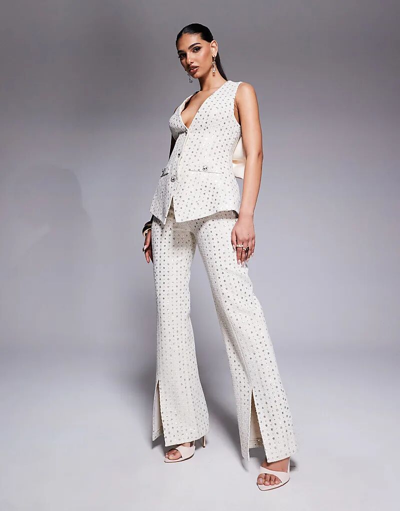

Брюки-букле ASOS LUXE кремового цвета с отделкой