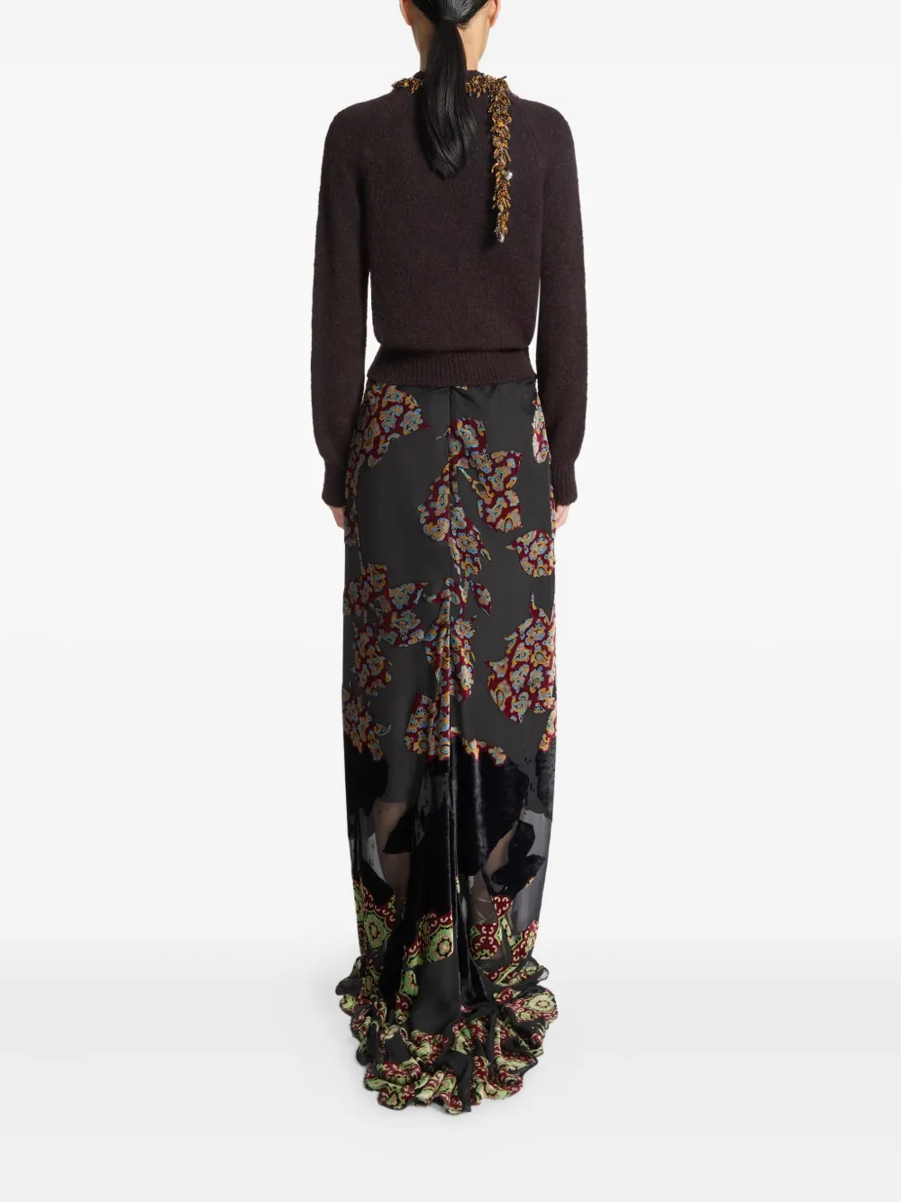 Юбка с оборками и цветочным принтом Dries Van Noten, черный — фото 4