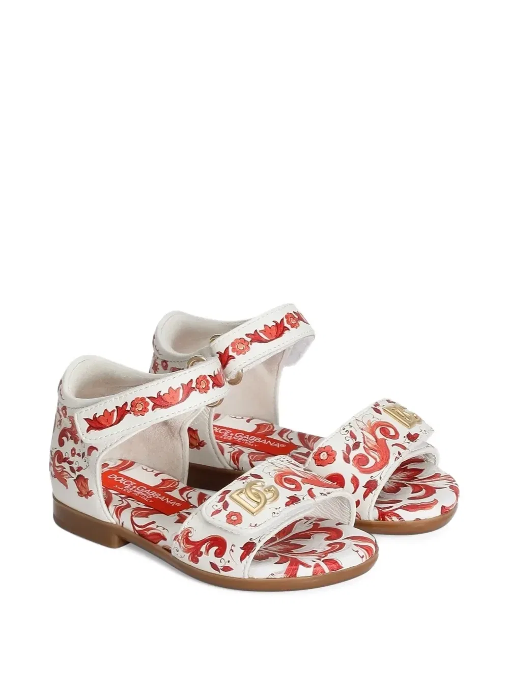 Босоножки из кожи ягненка с принтом "майолика" Dolce & Gabbana Kids, белый