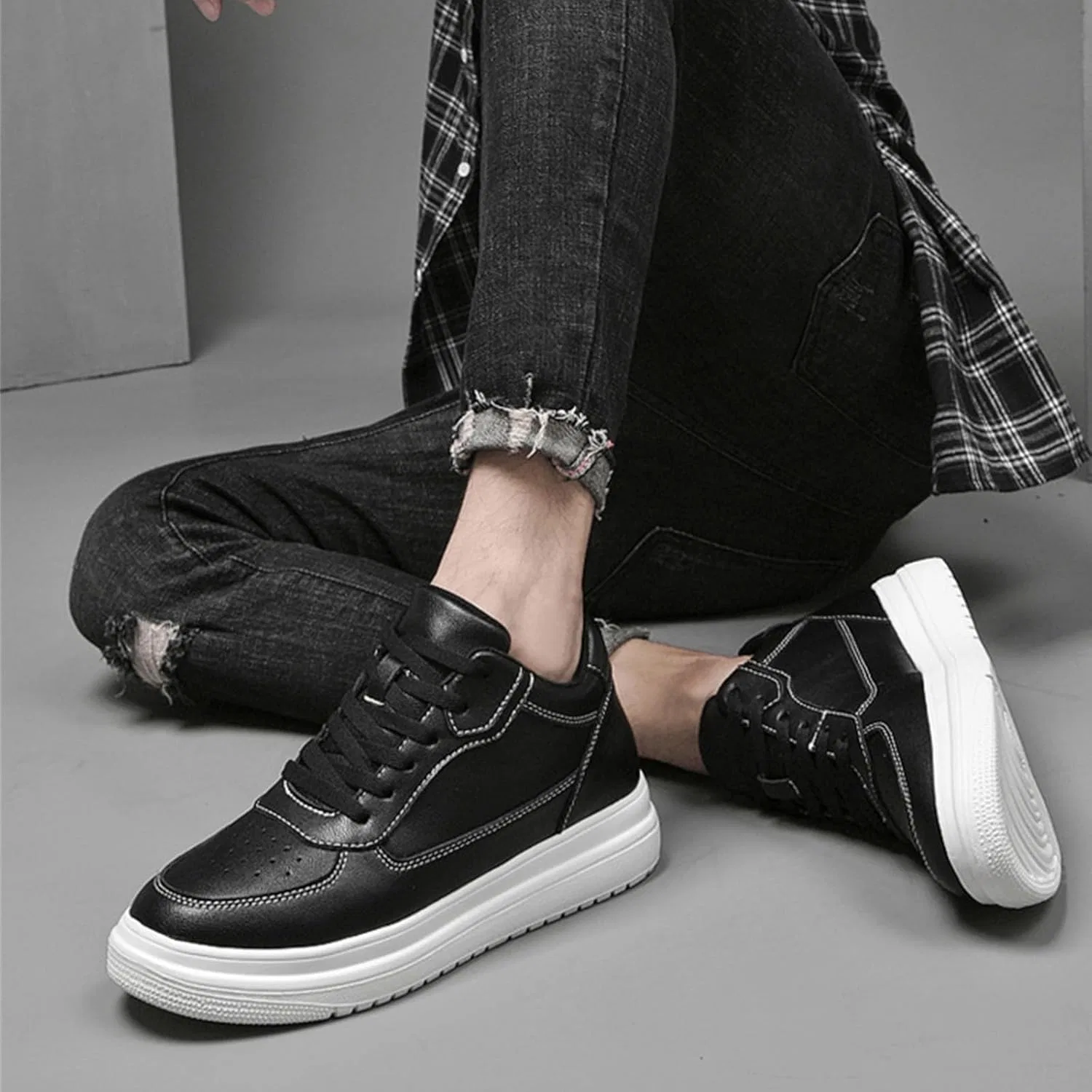 Кроссовки 2026 Schuhe Herren mit Erhöhungen fr Herren, 6/8/10 cm, Unisex, höhenverstellbar, lässige Erhöhungen, rutschfeste, atmungsaktive Turnschuhe Schnrschuhe (4) Generic, Schwarz — фото 2