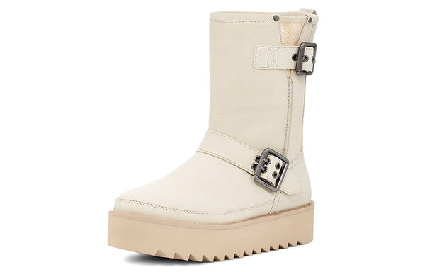 Кроссовки классические байкерские короткие ботинки Rebel Ugg, белый — фото 4