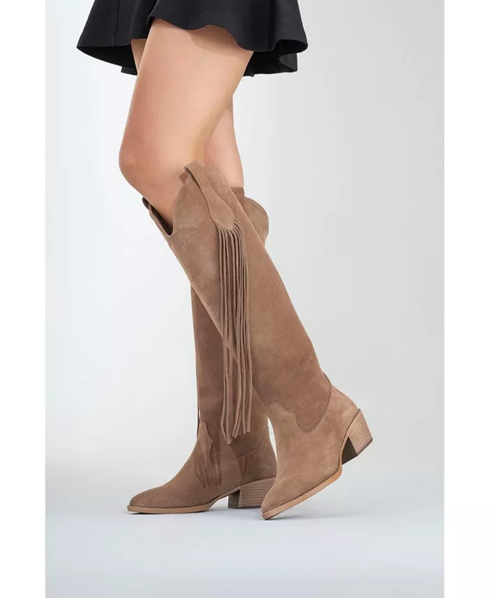 Кожаные сапоги Rios с бахромой до колена (женские) Forever & Always Shoes, коричневый — фото 2