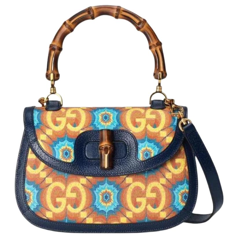 

GUCCI Искусственная кожа с натуральной бамбуковая сумка через плечо женская синяя