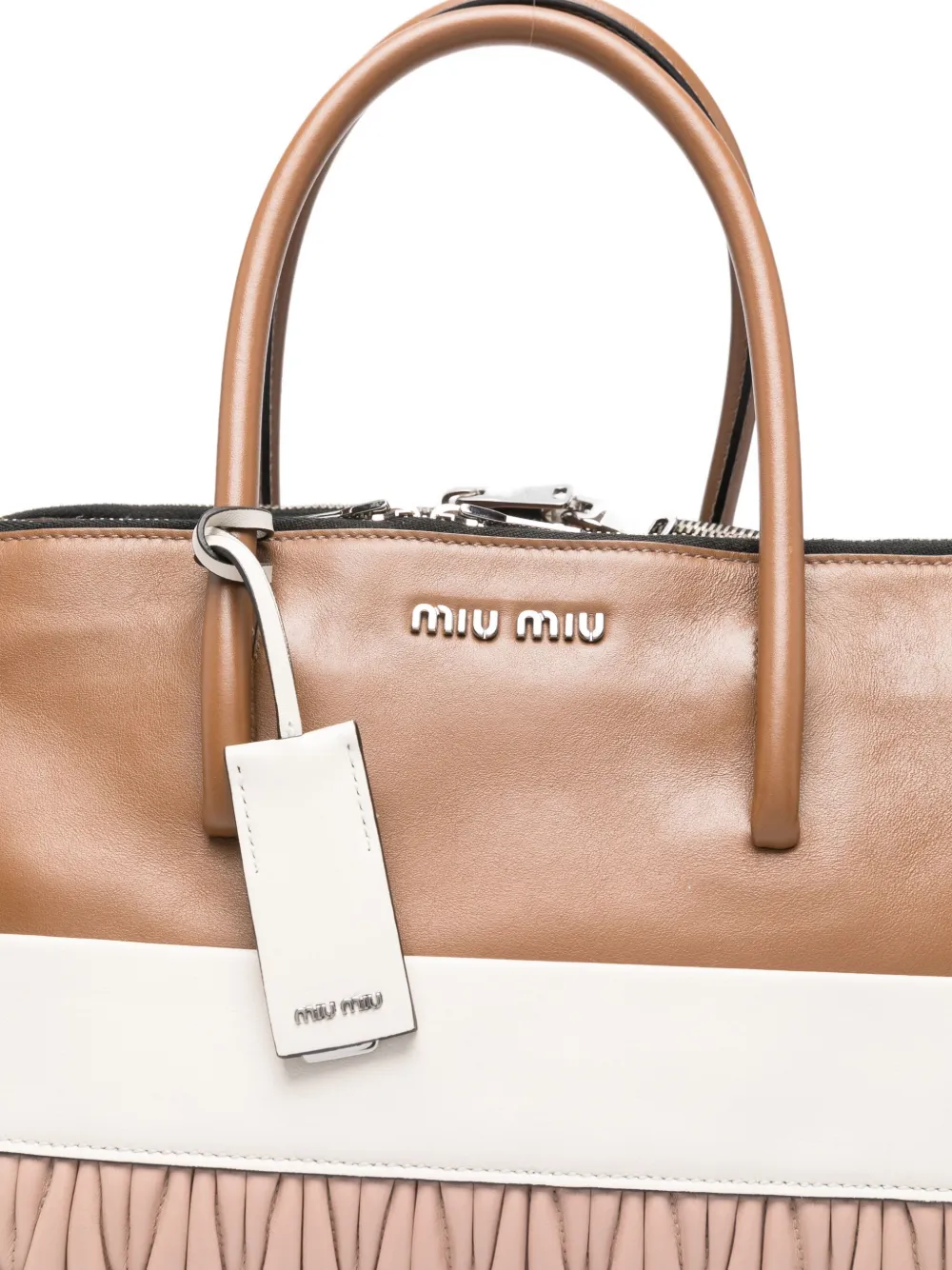 Сумка-тоут со сборками и логотипом Miu Miu, коричневый — фото 4